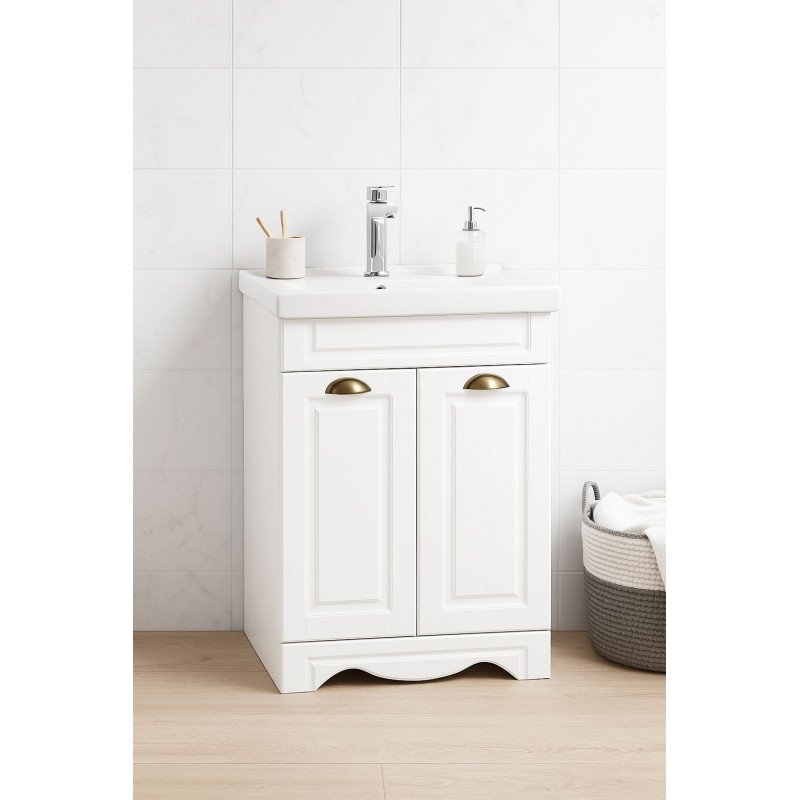 Mobilier Baie MDF și lavoar, Seria 772, 60cm, Alb rustic