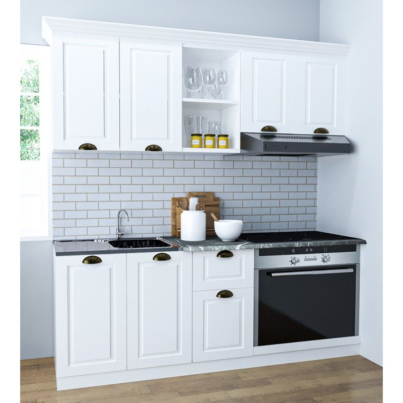 Mobilier Bucătărie MDF Set Square 180cm Alb Rustic