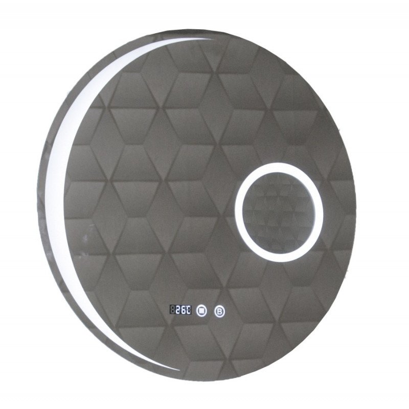 Oglindă cu iluminare LED, funcție dezaburire, ceas, termometru și lupă, MD5, D60cm