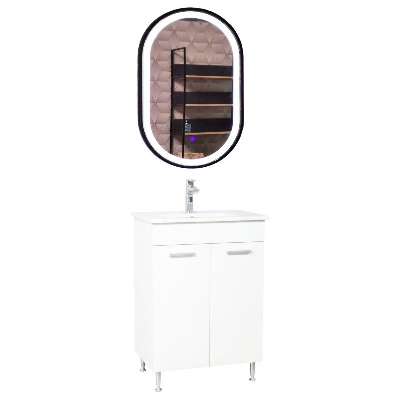 Set Bază cu Lavoar și Oglindă 50cm Alb