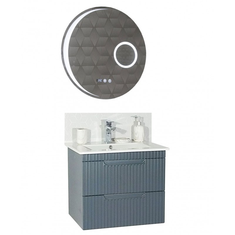 Set Bază Suspendat cu Lavoar și Oglindă 60cm Antracit